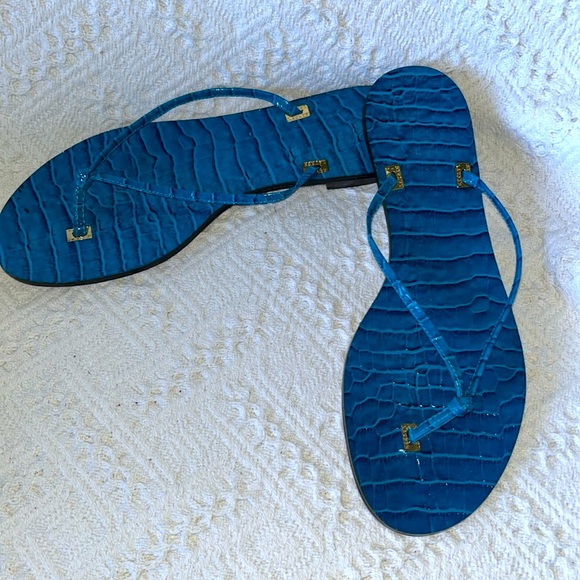 Lauren Ralph Lauren Ocean Blue Leather Thong Sandals 8.5 M - Picture 2 of 6